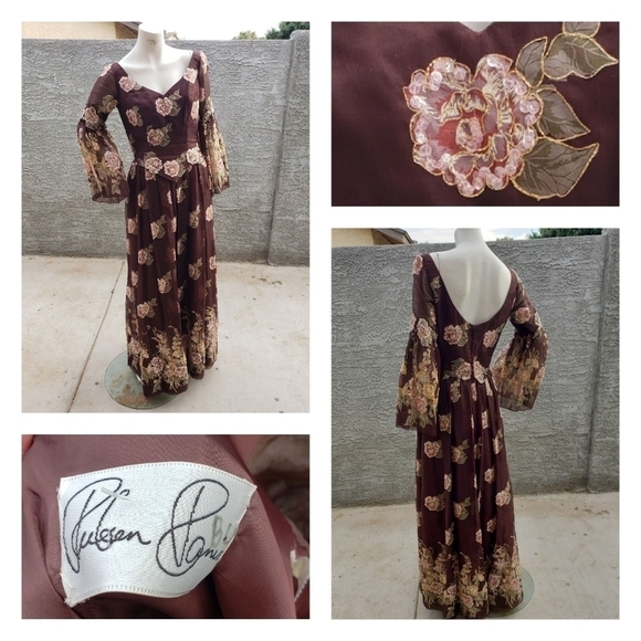 Ruben Panis Dress Vintage 1980's Silk Chiffon Gown - Picture 2 of 16